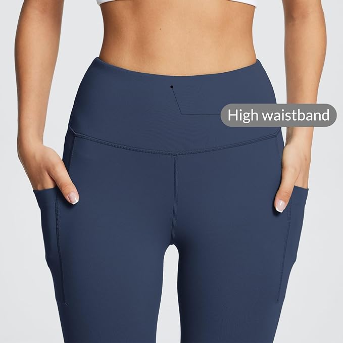 BALEAF Women's Leggings with Pockets Black Tummy Control Workout High Waisted Athletic 7/8 Ultra Soft Gym Yoga Ankle Pants