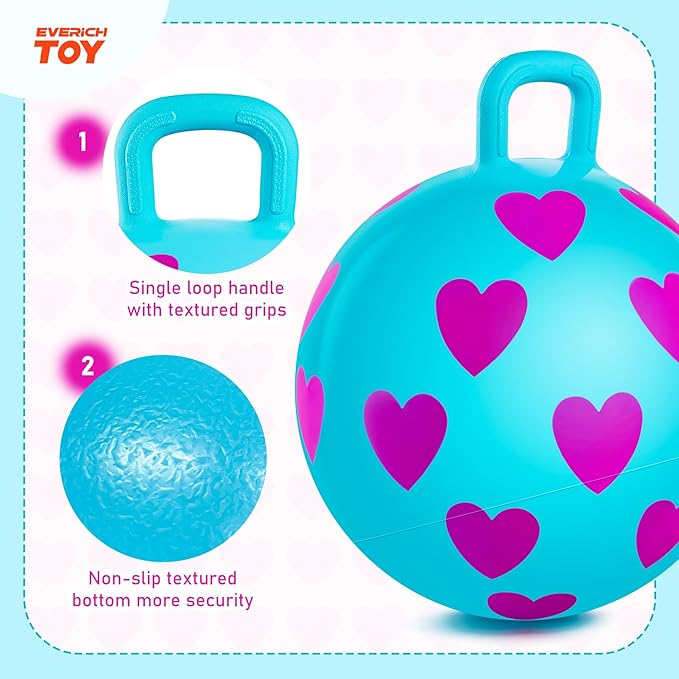 EVERICH TOY Hopper Ball,15In Sit On Bouncy Balls with Handle, Purple Heart Girls Toys for Indoor Outdoor Active Play Toys, Inflatable Christmas Hopping Toy for Girls Boys Gifts 3 4 5 6 7 Yr Old