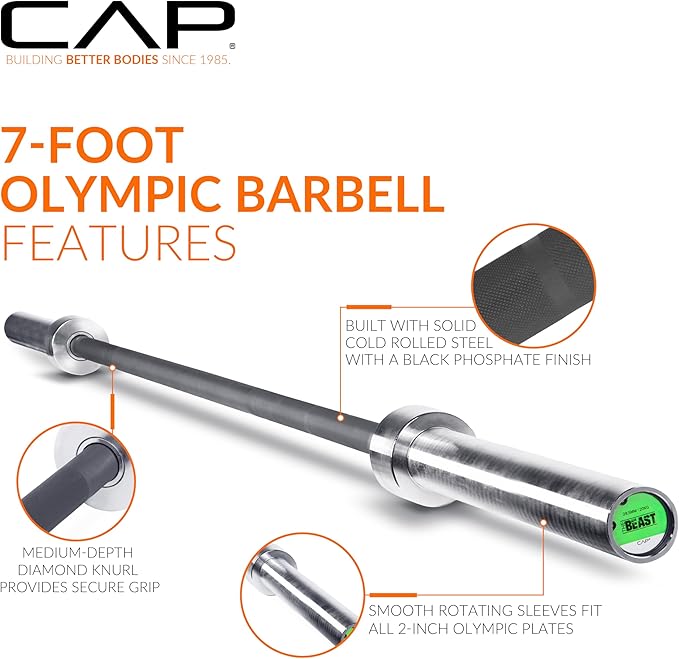 Cap Barbell 7-Foot Olympic Barbell Pro Series | Olympic & Power Bar Options