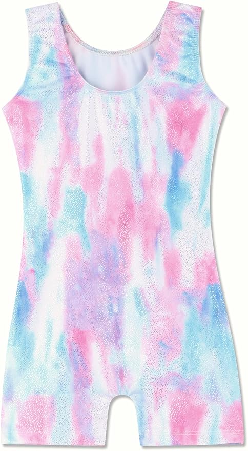 Domusgo Gymnastics Leotards for Girls Sparkly One-Piece Pro Kids Unitard Biketards with Shorts