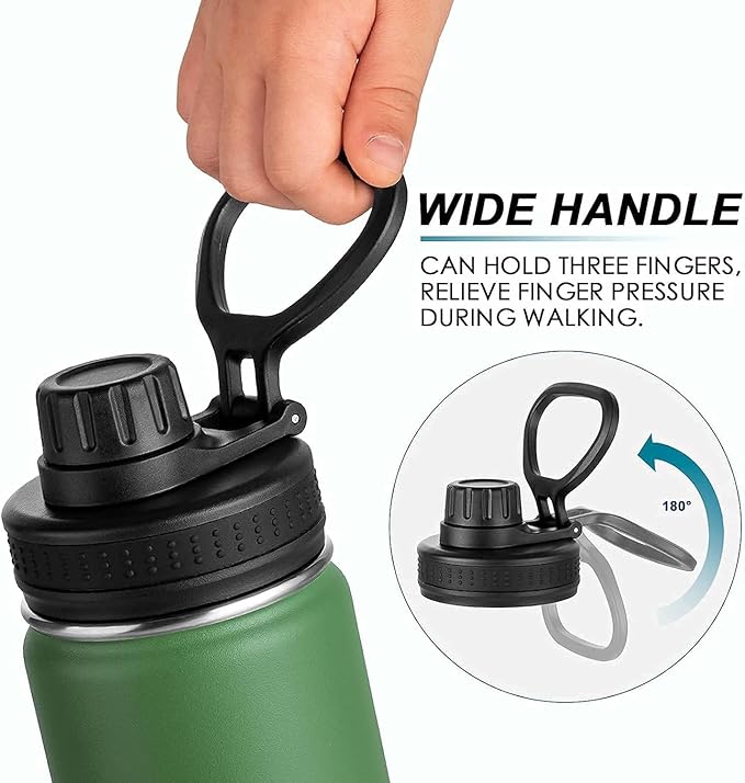 koodee 12 oz Water Bottle Stainless Steel Vacuum Insulated Wide Mouth Water Flask with Leakproof Spout Lid, Reusable Metal Water Bottle for Boys BPA Free(Grass Green)