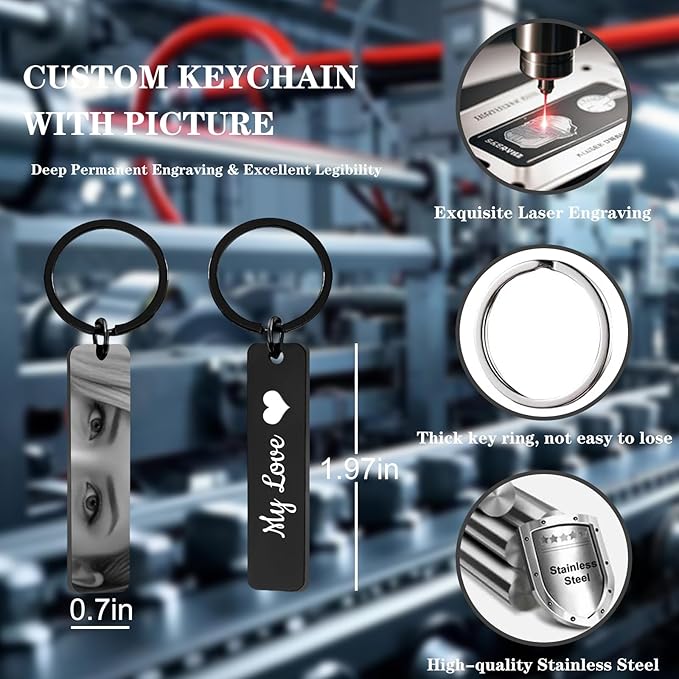 Hiyong Personalized Keychain Custom Photo Keyring Customized Gifts for Men Custom Keychain with Your Photo Logo or Text