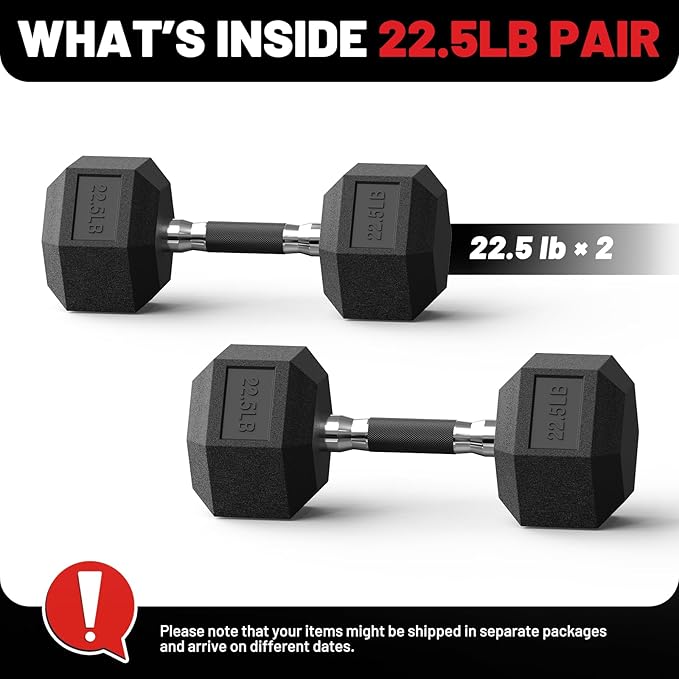 PAPABABE Hex Dumbbell Set with Rubber Grip 2.5-125lb, Odorless Rubber Coated Weight Fixed Dumbbells Set of 2, Weights for Women at Home, Hand Weights for Home Gym & Strength Training,Pesas Para Ejercicios