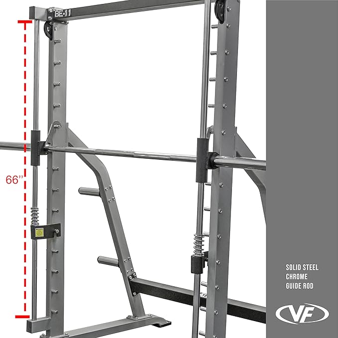 Valor Fitness Smith Machine Multi-Function Power Rack - 500lb Squat Rack or Bench Press Station - 2" Plate Storage Pegs- Attached Sliding Knurled Barbell - Home Gym