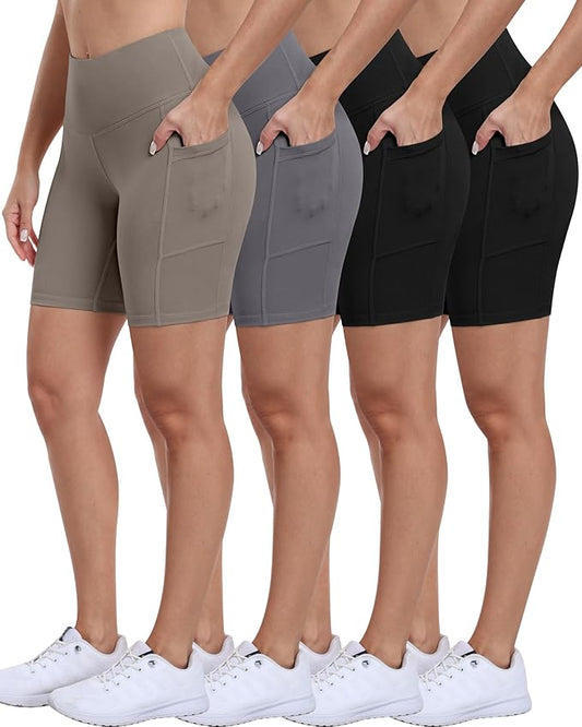 ATHVOTAR Biker Shorts Women with Pockets - 3"/5"/8" High Waisted Workout Spandex Tummy Control Gym Running Yoga Shorts