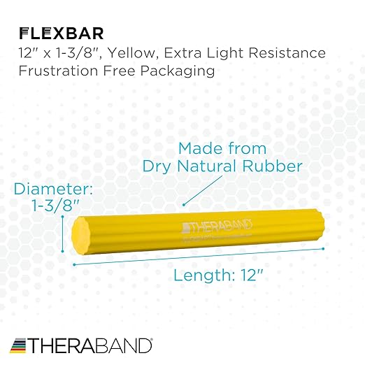 THERABAND FlexBar, Tennis Elbow Therapy Bar, Relieve Tendonitis Pain & Improve Grip Strength, Resistance Bar for Golfers Elbow & Tendinitis, Yellow, Extra Light, Beginner