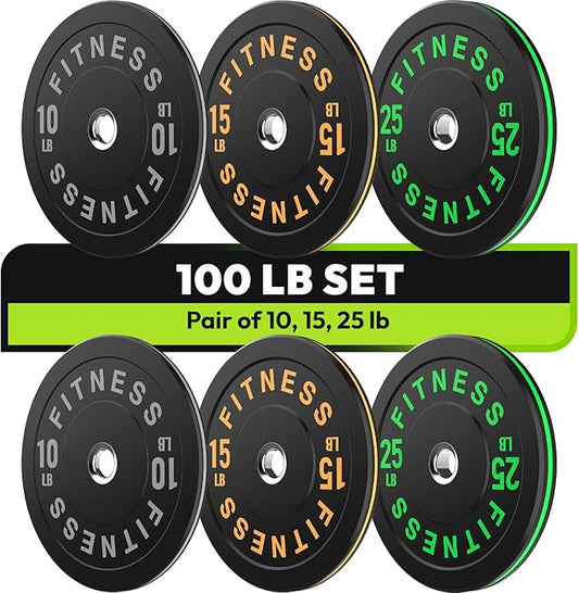 2-Inch Weight Plates High Bounce, Olympic Bumper Plate Set 45/100/160/190/260/300lb, Colored Weight Plates Set for Home Gym, Barbell Weights Rubber Strength Training Plate for Weight Lifting