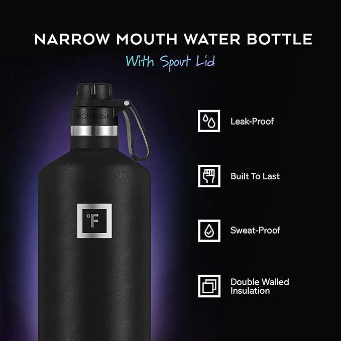 IRON °FLASK Camping & Hiking Hydration Flask with Spout, BPA-Free Insulated Stainless Steel Sports Water Bottle - 64 oz Blue Waves