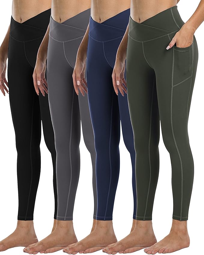 4 Pack Leggings with Pockets for Women,High Waist Tummy Control Workout Yoga Pants
