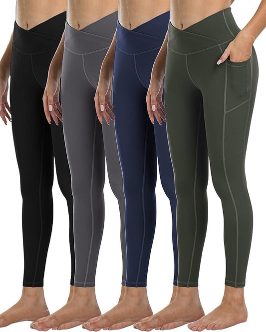 4 Pack Leggings with Pockets for Women,High Waist Tummy Control Workout Yoga Pants