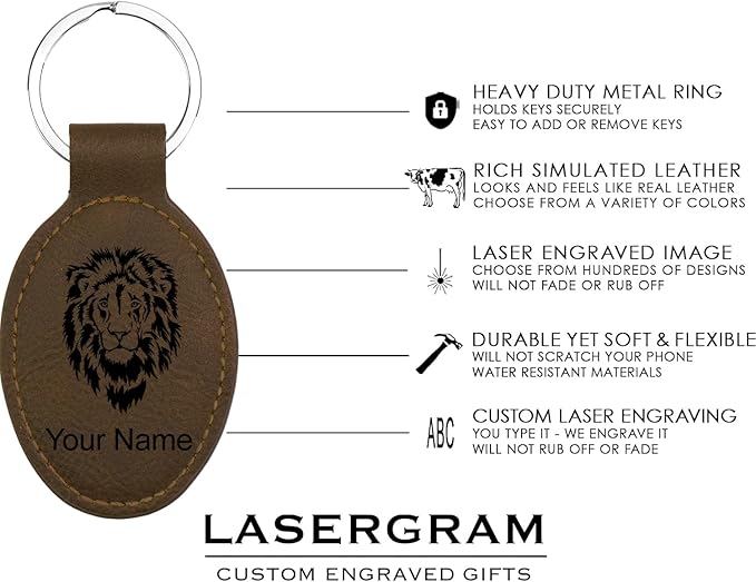 LaserGram Oval Keychain, Baseball Ball, Personalized Engraving Included (Chocolate Brown)