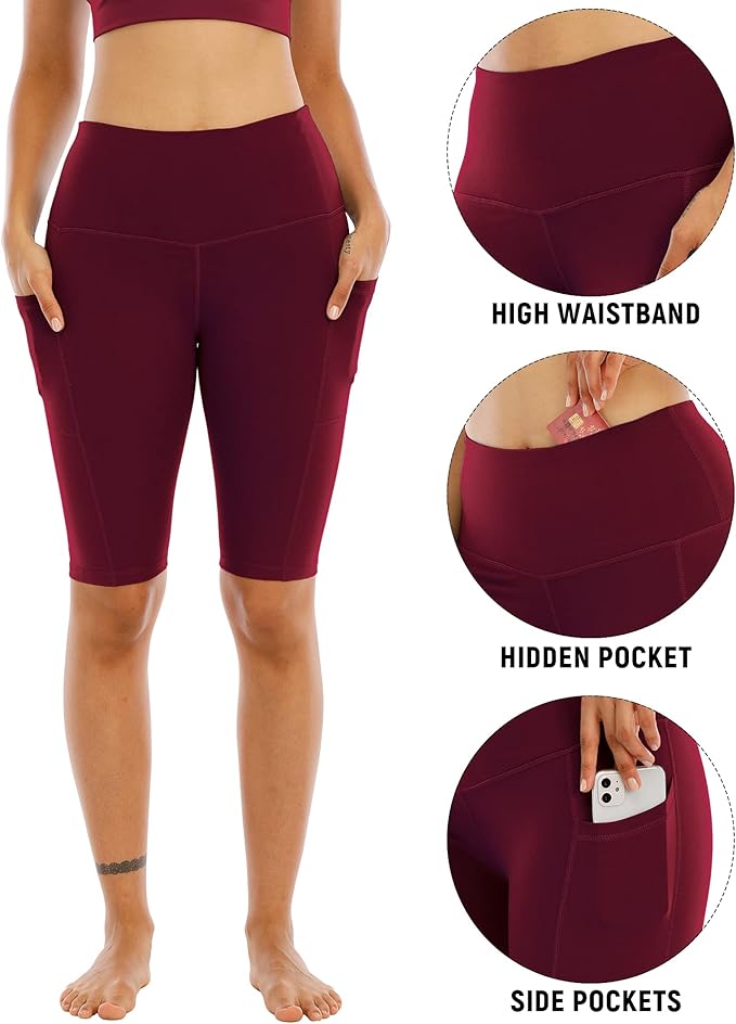 WHOUARE 4 Pack Biker Yoga Shorts with Pockets for Women,High Waisted Athletic Running Workout Gym Shorts Tummy Control