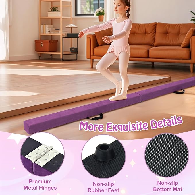 Giantex 7FT/8FT/9FT Balance Beam, Folding Gymnastics Beam w/Carry Handles, Floor Foam Gymnastics Equipment for Kids, Non Slip Rubber Base for Exercise, Practice & Professional Home Training