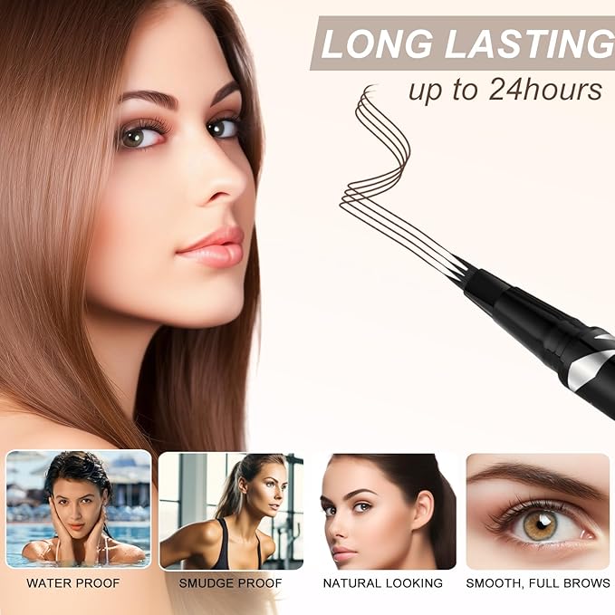 LAVONE 2-IN-1 Dual-ended Waterproof Eyebrow Pencil, 4 Tip Microblading Pen and Ultra-Precise Brow Pencil, Dual-ended Eyebrow Brush, Natural Looking - Chocolate