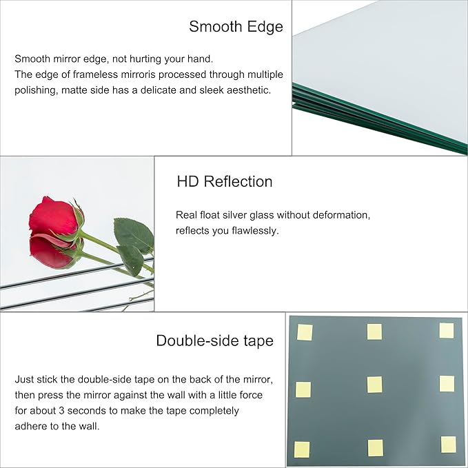 Ruomeng Full Length Wall Mirror Tiles, Gym Mirrors 12" x 15" x 8Pcs Square Wall Mounted Mirror, Frameless Mirror Tiles for Home Gym, Bedroom, Door