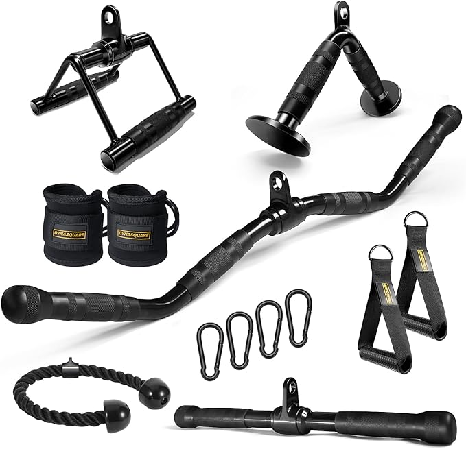 LAT Pulldown Attachments Combo, Cable Machine Accessories with Curl Pulldown Bar, Fit Most Gym Machines, Made of Heavy Duty Solid Steel
