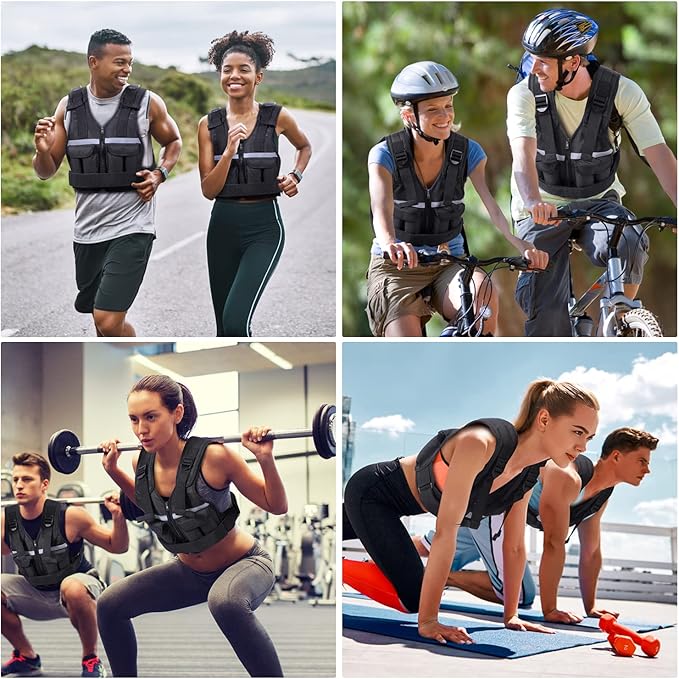 Sportneer Adjustable Weighted Vest Weights: 2-18 lbs/2-40 lbs Washable Weight Vest for Walking 16 In 1 Fast Adjust Rucking Vest for Women and Men Home Gym Running Jogging Strength Training Vests