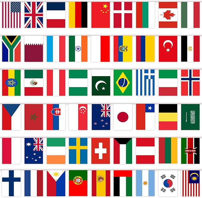 Flags Banner for World Cup 2026 Decorations, Flag Bunting for Olympic Decorations, 50 Countries Bunting Flags, 50 ft/15 m, International Flag for School, Office, Home, Stadium Decor (50)