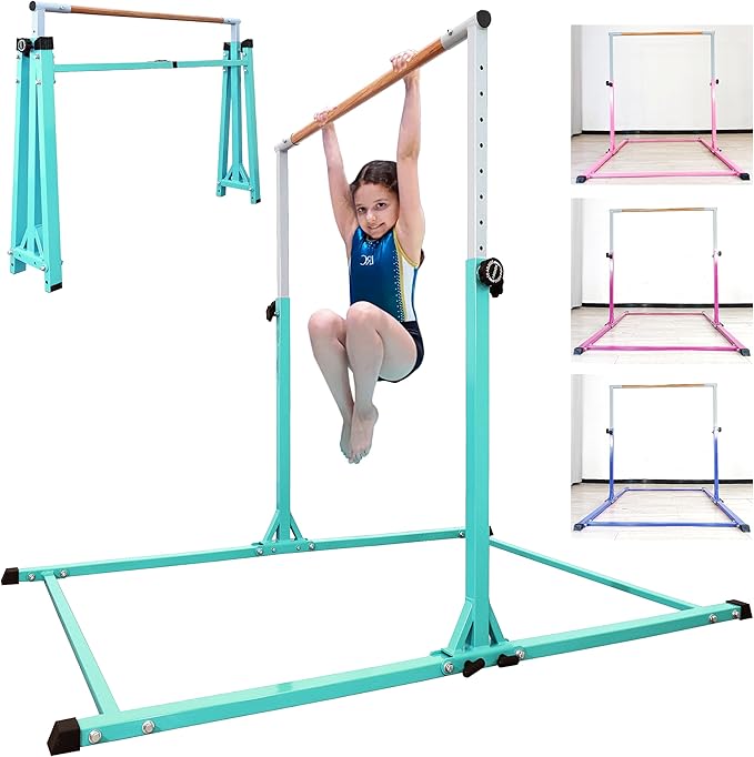 Foldable Gymnastic Bar for Kids Ages 3-20,5FT/6FT Horizontal Bar Base Length,Height Adjustable Kids Training Bar for Gymnastics,Gymnastics Equipment for Home Clubs
