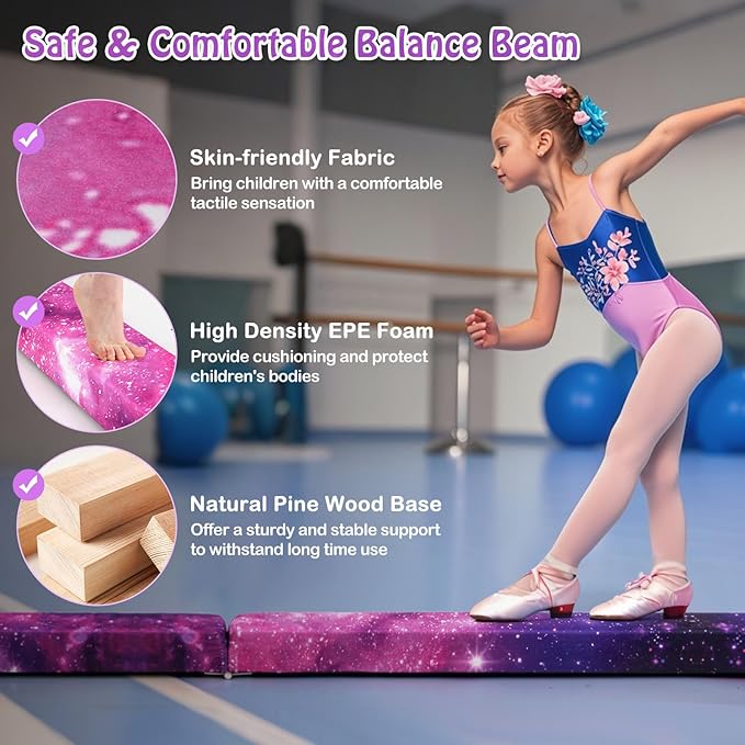 Giantex 7FT/8FT/9FT Balance Beam, Folding Gymnastics Beam w/Carry Handles, Floor Foam Gymnastics Equipment for Kids, Non Slip Rubber Base for Exercise, Practice & Professional Home Training
