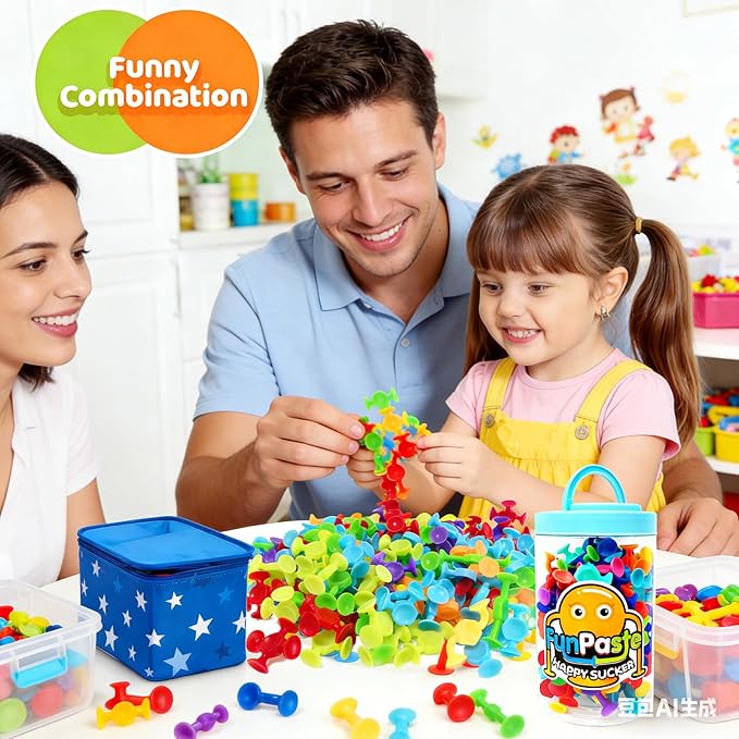 165Pcs Suction Cup Toys Bath Sensory Toys for Kids, Stocking Stuffers Genius Suckers Building Party Favor for 3 4 5 6 Year Old Boy Girl Toddler Travel Fidget Window with Storage