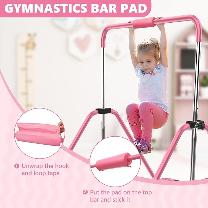 HYD-Parts Gymnastics Bar with Mat, Foldable Gymnastics Horizontal Bar Height Adjustable, Gymnastics Equipment for Kids 3-12 Ages, Children's Gifts