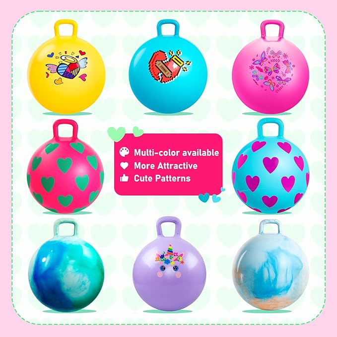 EVERICH TOY Hopper Ball,15In Sit On Bouncy Balls with Handle, Purple Heart Girls Toys for Indoor Outdoor Active Play Toys, Inflatable Christmas Hopping Toy for Girls Boys Gifts 3 4 5 6 Yr Old