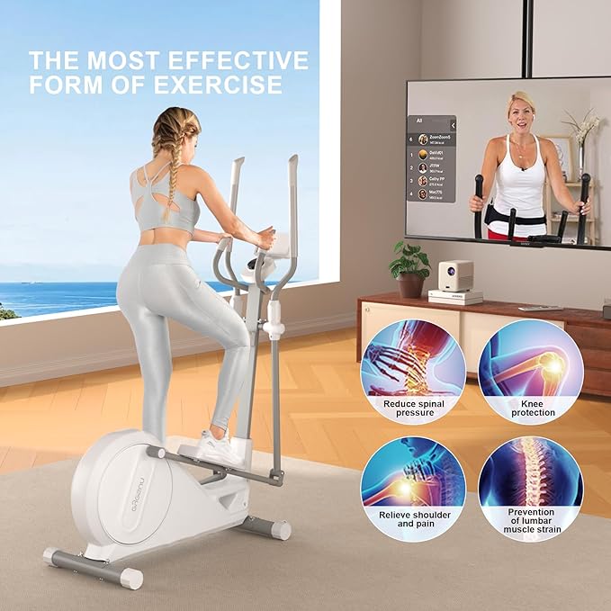 Elliptical Exercise Machine for Home,3-in-1Compact Training Machines with 16 Resistance Levels,14LB Flywheel,Low Impact Magnetic Cross Trainer,Quiet Portable Elliptical for Small Spaces