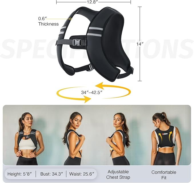 ZELUS Weighted Vest Washable, Z-Fit Soft Iron Weighted Vest for Women and Men, 5/10/15 lb Weight Vest with Reflective Stripes & Adjustable Straps, Ultra Thin Weight Vest for Home Gym Strength Training Weight Loss Workout