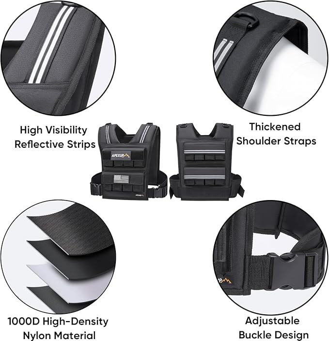 APEXUP Adjustable Weighted Vest Men 20lbs/30lbs/40lbs Weights with Reflective Stripe, Weight Vest Woman Workout Vest for Strength Training Running Walking