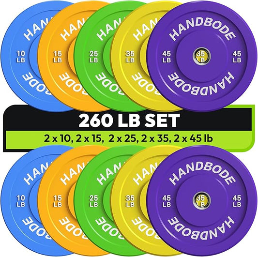 2-Inch Weight Plates High Bounce, Olympic Bumper Plate Set 45/100/160/190/260/300lb, Colored Weight Plates Set for Home Gym, Barbell Weights Rubber Strength Training Plate for Weight Lifting