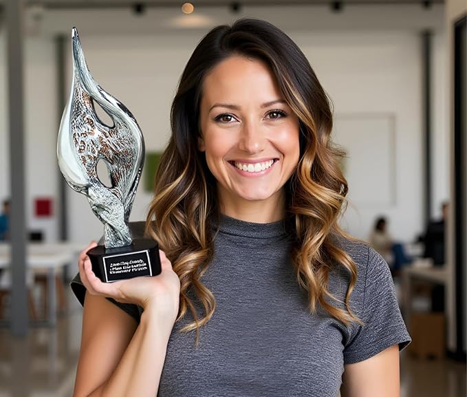 Hand-Blown Art Glass Award – Custom Engraved Elegant Award for Corporate, Sports Retirement Volunteer Recognition Leadership Personal Milestones Employee Gifts