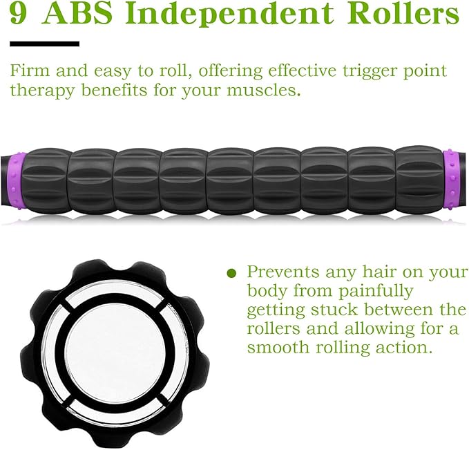 Massage Roller Stick for Athletes, Help Reducing Soreness Cramping Tightness Leg Arms Back Calves Muscle Massager, Purple Black- 18 inch