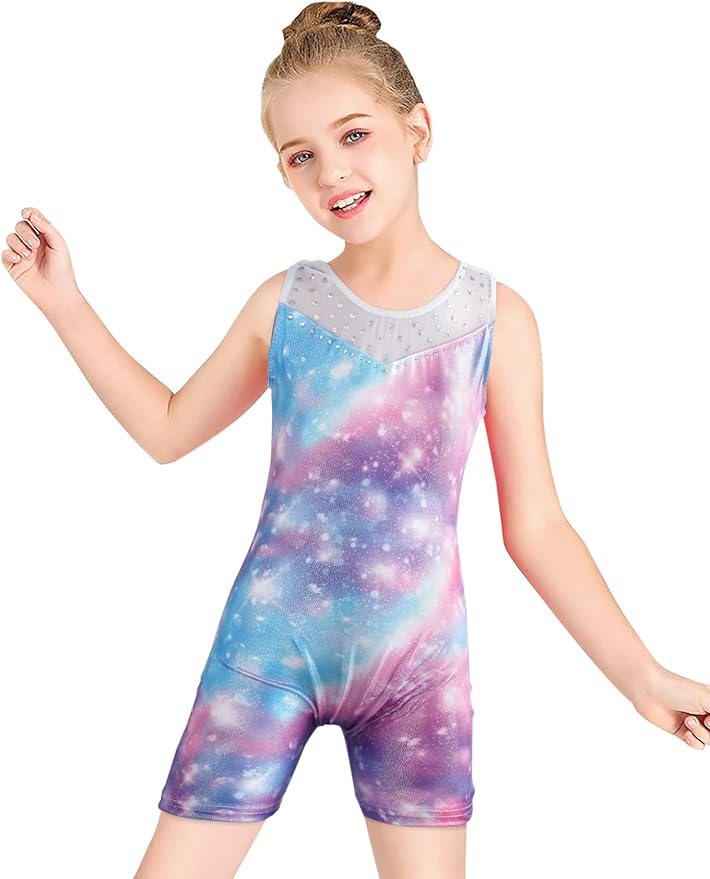 Leotards for Girls Gymnastics Toddler Dance Biketards Mermaid Unicorn Athletic Dance Wear Shiny Rainbow Blue Hotpink