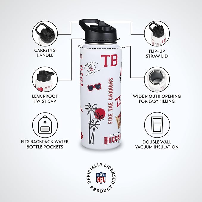 The Memory Company Officially Licensed NFL 34oz Water Bottle - Premium Stainless Steel Double-Wall Insulated, Leakproof Design