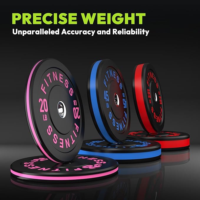 2-Inch Weight Plates High Bounce, Olympic Bumper Plate Set 45/100/160/190/260/300lb, Colored Weight Plates Set for Home Gym, Barbell Weights Rubber Strength Training Plate for Weight Lifting