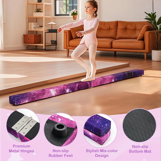 Giantex 7FT/8FT/9FT Balance Beam, Folding Gymnastics Beam w/Carry Handles, Floor Foam Gymnastics Equipment for Kids, Non Slip Rubber Base for Exercise, Practice & Professional Home Training
