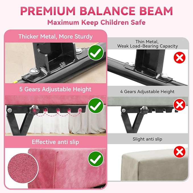 FBSPORT 8ft Adjustable Balance Beam: High and Low Floor Beam Gymnastics Equipment for Kids/Adults,Gymnastics Beam for Training,Practice, Physical Therapy and Professional Home Training with Legs
