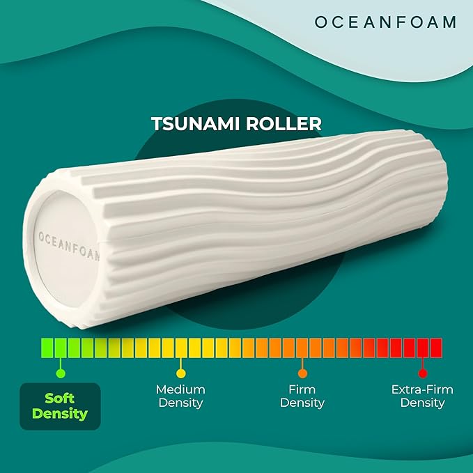 Oceanfoam Tsunami Roller (Natural) - Extra-Large, 26" x 5.9" - Soft, Textured Foam Roller for Physical Therapy, Back Pain, Exercise & Stretching - Wave Textured - Yoga, Athletics, & Wellness
