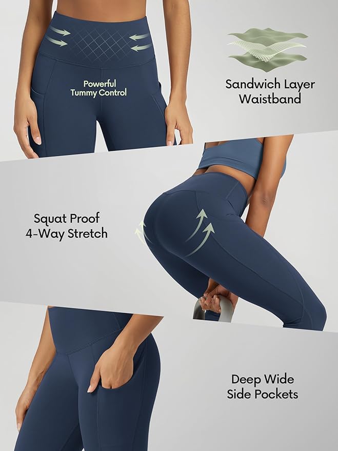 ODODOS Women's High Waisted Yoga Leggings with Pockets, Tummy Control Non See Through Workout Athletic Running Yoga Pants