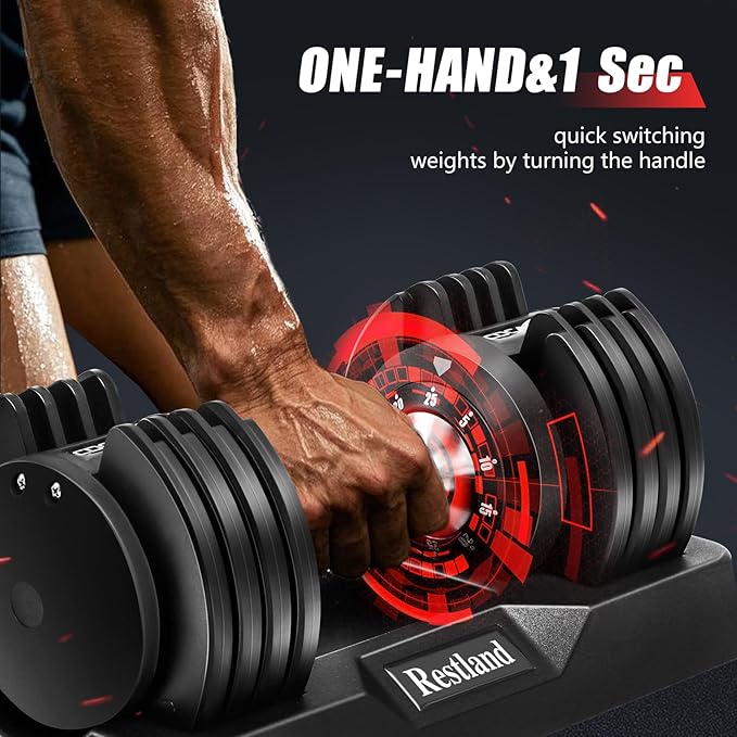 Restland Adjustable Dumbbell Set of 2 (60lb or 25lb Pair), Anti-Slip Handle with 10 or 5 Different Weights, Suitable for Men & Women Home Gym Workout