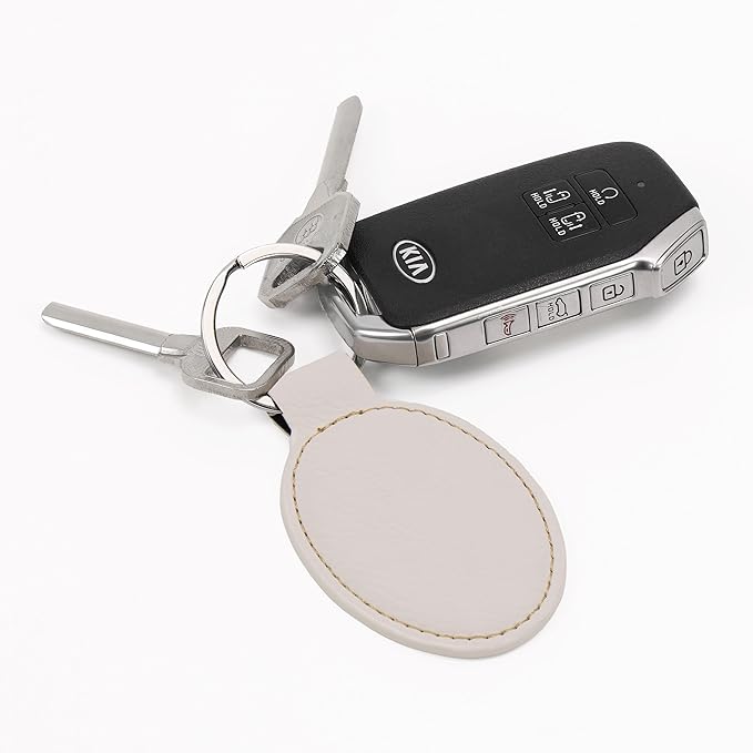 LaserGram Oval Keychain, Quad, Personalized Engraving Included (White with Gold)