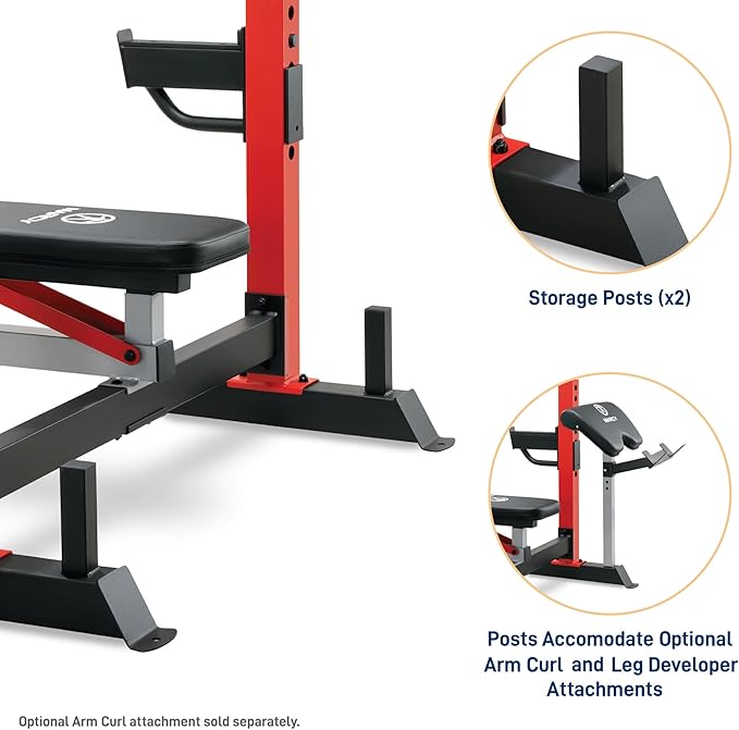 Marcy Standard & Olympic Adjustable Weight Benches and Accessories - Build You Own Home Gym with Optional Attachments Available: Lat Tower, Leg Developer, and Arm Curl for Full Body Exercise and Strength Training