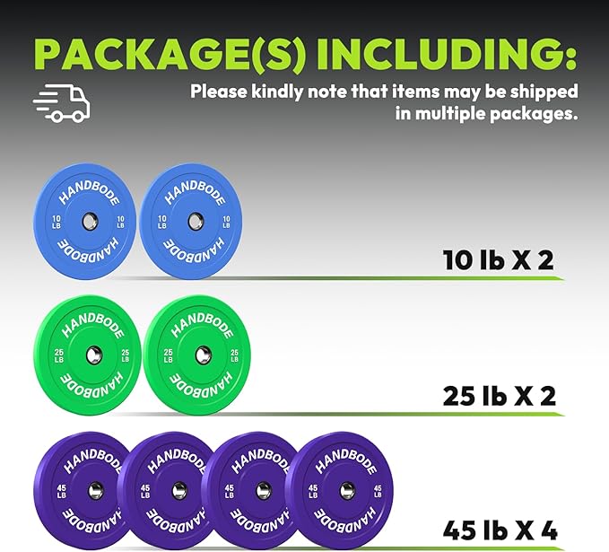 2-Inch Weight Plates High Bounce, Olympic Bumper Plate Set 45/100/160/190/260/300lb, Colored Weight Plates Set for Home Gym, Barbell Weights Rubber Strength Training Plate for Weight Lifting