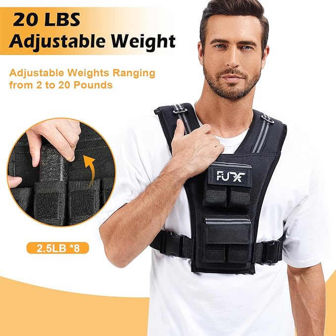 FUFF Adjustable Weighted Vest Men,20/30/40 LB Weight Vest for Strength Trainin, Workout Vest Woman with Removable Iron Weights for Walking, Rucking, Running, Exercise