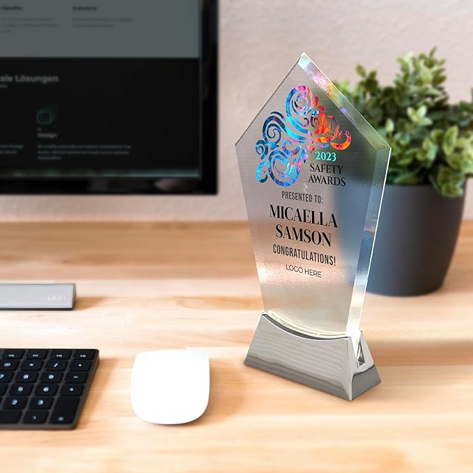 7 1/2" Personalized Glass Plaque for Awards and Trophies, Custom Award for Employee of the Month, Retirement, Leadership and Appreciation Gift J Awards (D1)