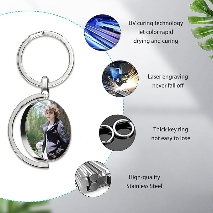 Hiyong Personalized Keychain Custom Photo Keyring Customized Gifts for Men Custom Keychain with Your Photo Logo or Text