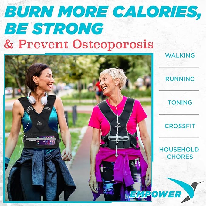 Empower Weighted Walking Vest for Women with Reflective Strips – Fixed 8lbs, Adjustable 4-10lbs (4 in1) or Adjustable10-16lbs (4 in 1), Strengthen Muscles, Boost Bone Health, and Burn More Calories for Workout