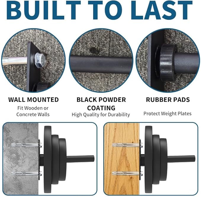 Wall Mounted Weight Plate Holder,Steel Bumper Plate Storage Rack with Screws and Thick Pad, Space Saving Holder for Home Gym,Max Weight Capacity 300 LBS