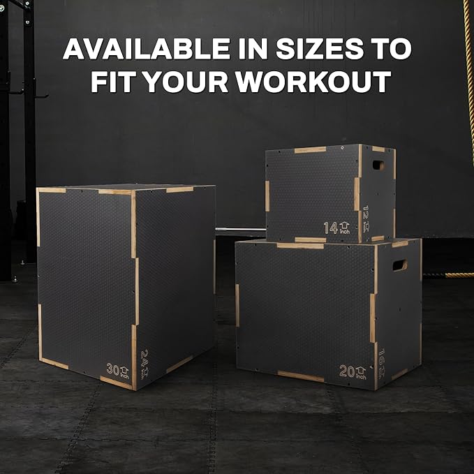 Fitvids 3 in 1 Non-Slip Wooden Plyo Box Plyometric Box Jumping Exercise, 20x24x30 Inches, Gray